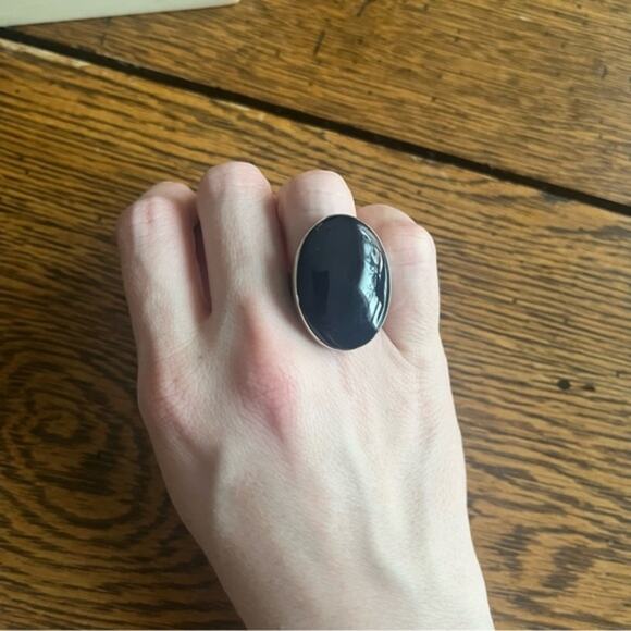 Vintage Large Oval DARK Blue Chunky Cabochon 925 Sterling Silver MEXICO Ring - Picture 1 of 16